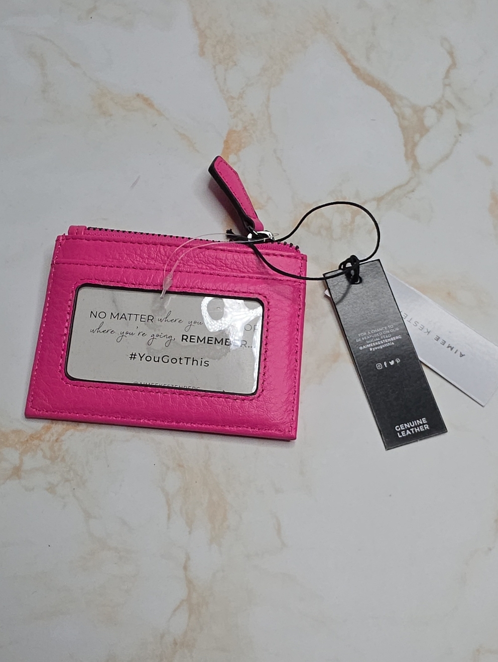 Aimee Kestenberg Pink Genuine Leather Card Holder Zip It Up Card Case New